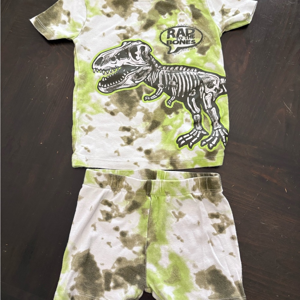 Dinosaur Print Kids Pajamas - Green and White